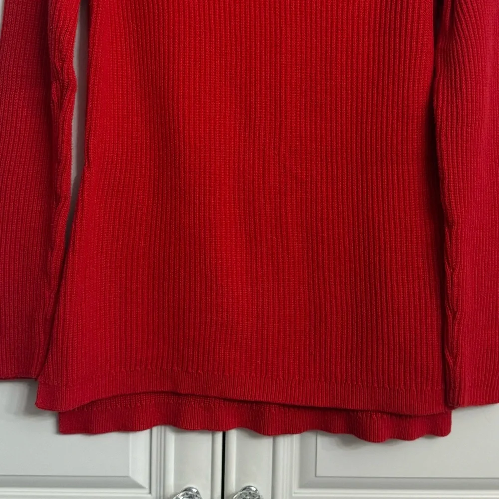 Tommy Hilfiger Size Medium Red Cowl Neck Long Sleeve Ribbed Cotton Sweater - Picture 4 of 10
